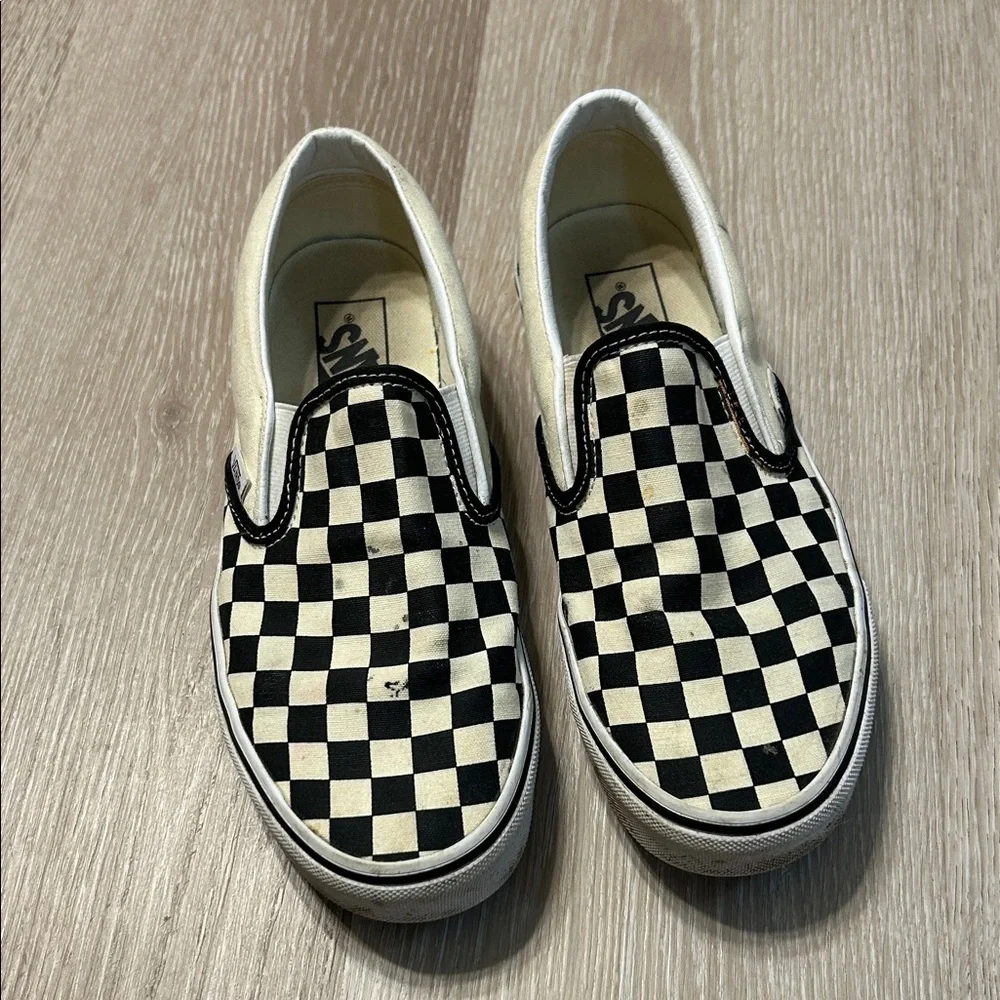 Vans Classic Checkerboard Slip On Black and Off White Unisex Sz 9 - Picture 4 of 5